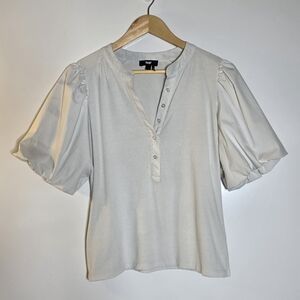 DKNY puff sleeve ribbed button front casual shirt rayo Large Excellent condition